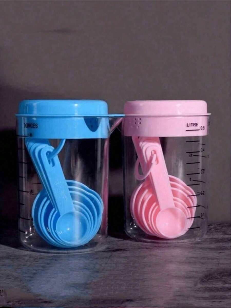 1 Juego de tazas y cucharas de medición, cucharas marcadas de plástico, herramientas de medición para hornear, juego de utensilios de cocina para hornear - Multicolor - Ver 1