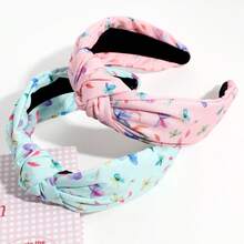 1pc Elegant Butterfly Print Headband, Fashionable Sweet Wide Knotted Top Head Hoop, Versatile Hair Accessory - Multicolor - View 2