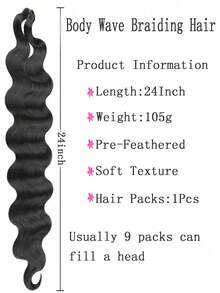 14~24Inch Natural Black Body Wave Braiding Hair 24 Inch Pre-Feathered French Curl Wavy Crochet Braids Synthetic Hair Extensions For Goddess Box Braids - Multicolor - View 3