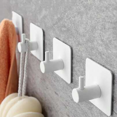 1/4pcs Modern Metal Wall Hooks, Adhesive Wall Hooks, Easy To Install, Suitable For Hanging Towels, Clothes, Bath Balls, Etc., Practical Hooks And Towel Racks For Kitchen, Bathroom, Shower, Bathroom Storage Rack, Bathroom Decor, Home Decor