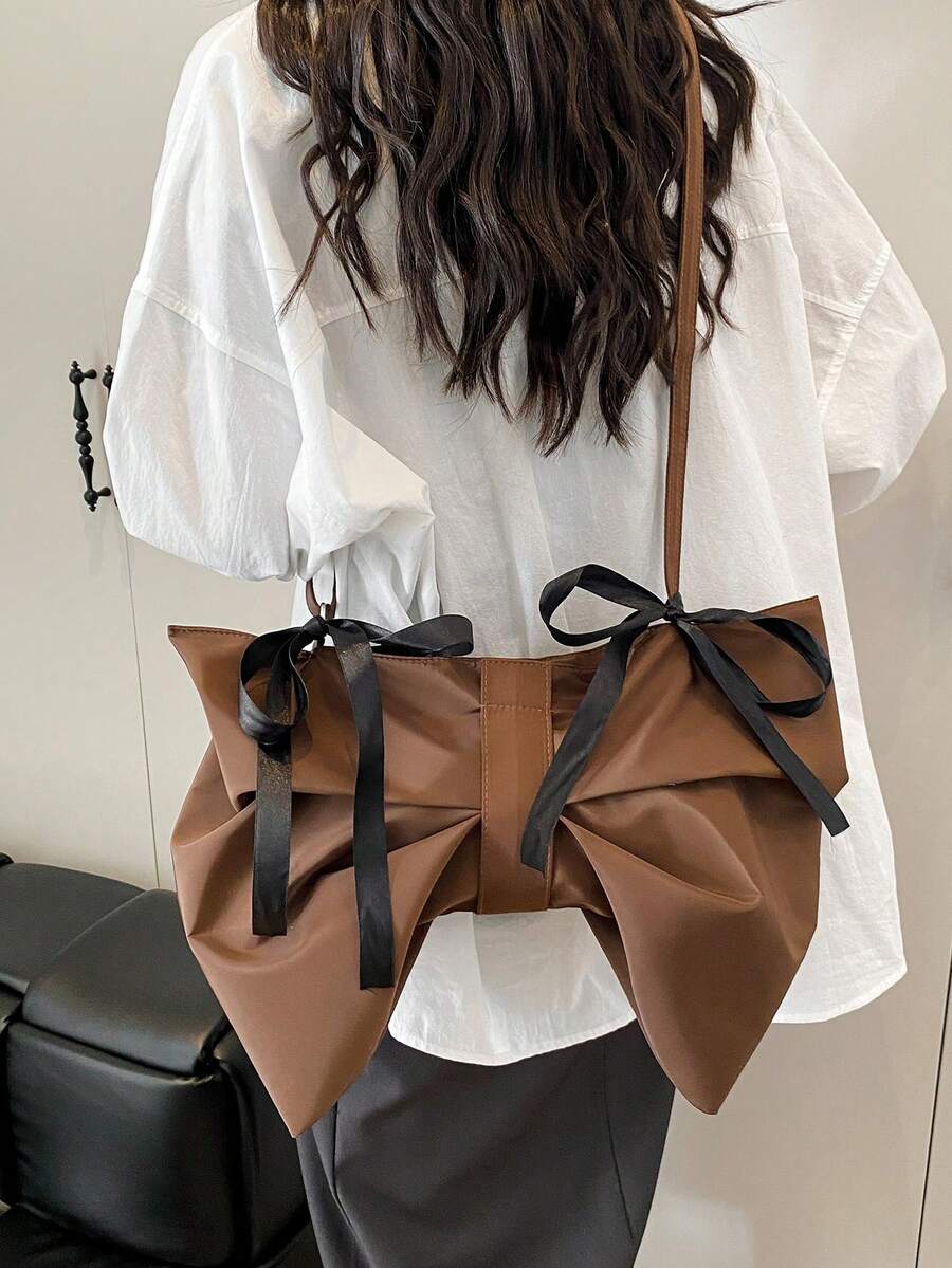 Large Capacity Bowknot Crossbody Bag For Daily Use - Coffee - View 1
