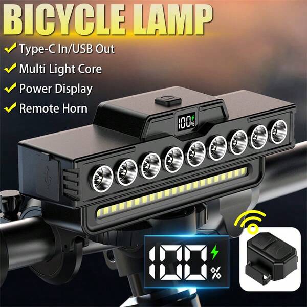1pc 9 LED High Brightness Bike Light 7 Modes Front Warning Flashlight 2In1 Bicycle Lights Outdoor Cycling Equipment
