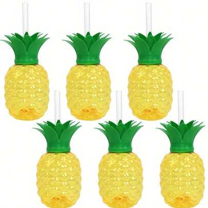 1pc Pineapple Straw Cup, Hawaiian Party Pineapple Cup With Straw, Plastic Pineapple Cup With Strawberry Pattern, Suitable For Birthday Party, Tropical Summer Beach Party Decor