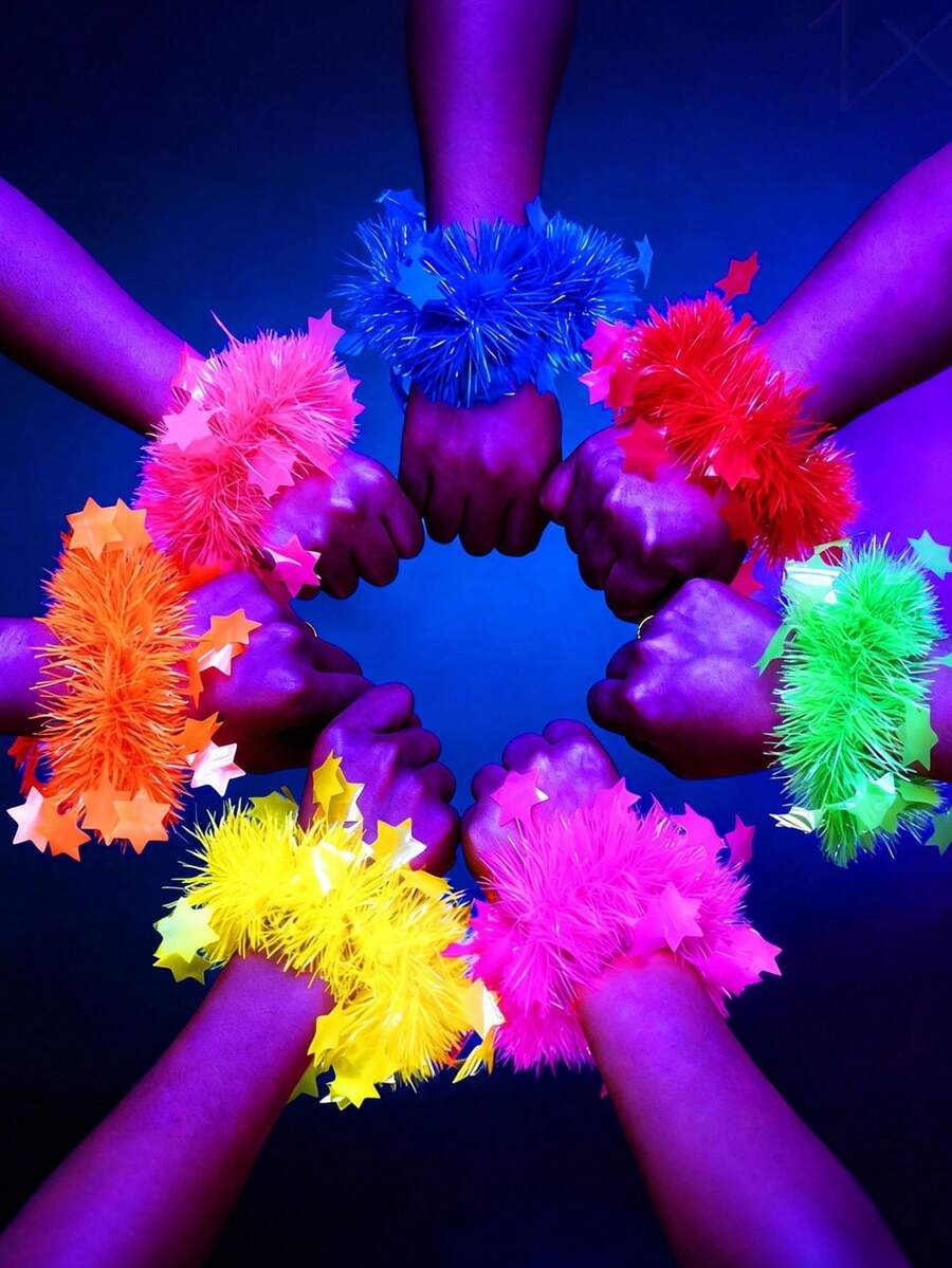 7pcs Glow Party Star Bracelets, Luminous Bracelets, Blacklight Reactive Glow Party Favors, Suitable For Singles Party, Wedding, Music Festival, Birthday, Party Supplies - Glow-in-the-dark Bracelet - View 1