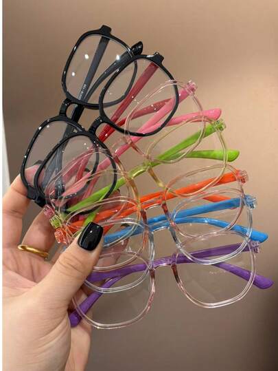 1 Pair Kids' Multi-Color Cute Polygon Blue Light Blocking Clear Glasses, Suitable For Daily Reading, Going To School, Outfit Decoration, Gift, Transparent Glasses Back To School Accessory, Casual, Suitable For Boys And Girls, Daily Life, Reading, Watching TV, Playing Games And Phones, Transparent Lens Eye Protection Fashion Glasses, Photography Prop, Daily Outfit Decoration