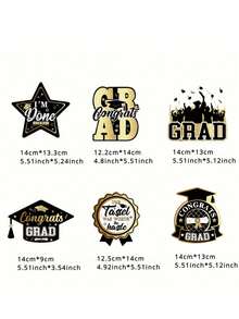 6pcs 2026 Graduation Season Hanging Decorations - Black & Gold Graduation Party Decor - Suitable For Graduation Party, Theme Party And Home Decor - One Size Fits All - View 3