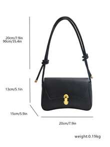 新款时尚女士黑色皮革单肩包，配金色锁扣，优雅百搭，适合日常通勤和休闲外出。 - 黑色 - 查看 7