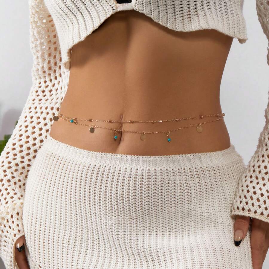 1 Summer Green Turquoise Round Waist Chain, Metal Bikini Multi Layer Waist Chain And Abdominal Chain, Women's Jewelry, Sexy Beach Beaded Body Chain - Multicolor - View 1