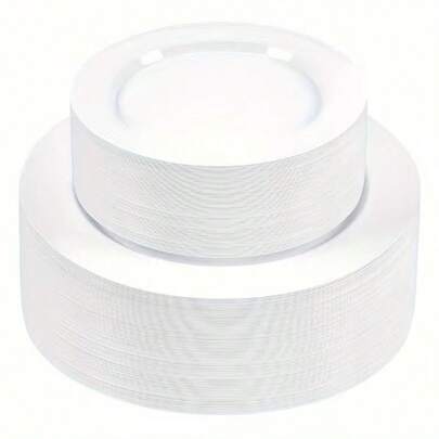 50/25/12 Pcs Pure White Party Plates/Reusable Household Dinner Plates, (7.5inch And 10.25inch), For Banquets And Appetizers - Perfect For Parties, Weddings, Birthdays, And Catering Events (Christmas/Valentine's Day/Mother's Day), Wedding Utensils, Event Tableware, Stylish Dinner Plates, Elegant Tableware, Lightweight And Durable, Suitable For Family Gatherings And Catering Services
