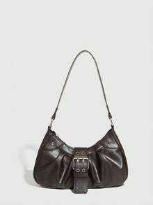 1 geantă de motocicletă vintage din piele învechită, cu nituri și catarame, moale la atingere, design pliabil, formă de nor, potrivită pentru purtare pe umăr sau crossbody, aplicabilă pentru serviciu, naveta, întâlniri și petreceri - Cafea - Vizualizare 2
