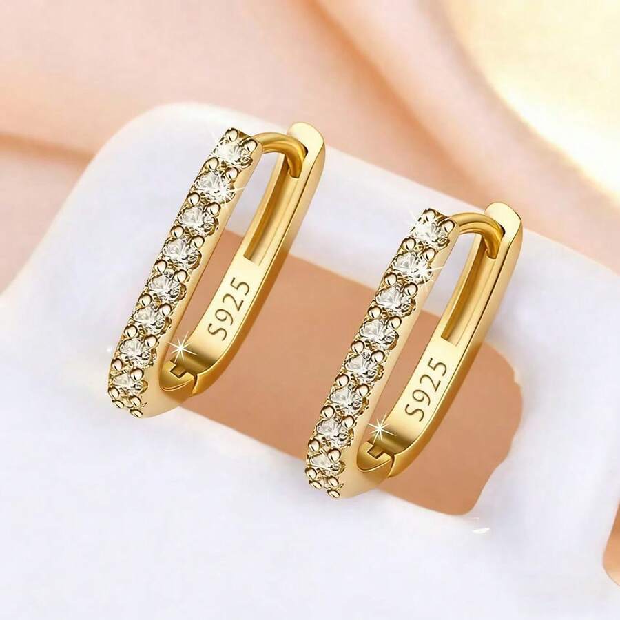 1 Đôi bông tai vòng mạ vàng 18K chất lượng cao, đính pha lê, món quà trang sức thời trang dành cho nữ, phù hợp cho đám cưới, tiệc tùng, và phong cách thường ngày.