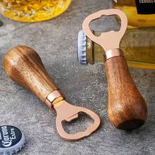 1 chiếc dụng cụ mở nắp chai bia bằng gỗ keo, tay cầm bằng gỗ nguyên khối, màu vàng hồng, dụng cụ mở rượu vang để bàn thiết kế độc đáo, dụng cụ mở nắp chai bằng thép không gỉ. - Xem 7