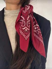 1件装女士红色方形围巾朋克风头巾波西米亚风发饰，适合圣诞派对 - 彩色 - 查看 8