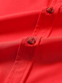 Men's Solid Color Business Casual Short Sleeve Shirt - Red - View 4