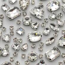 Hand-Sewn Perforated Rhinestones 100 PCS Mixed Shape Glass Rhinestones With Silver Claws For Sewing Jewelry, Crafts, Clothes, Shoes, Garments And Apparel Crystal Gem Flatback White - White - View 4
