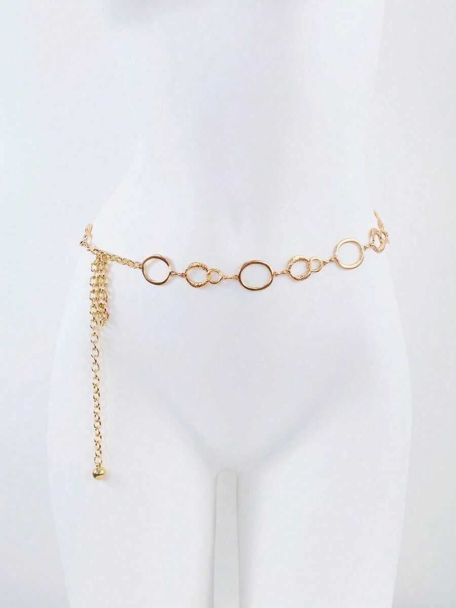 Metal Chain Decor Waist Belt For Women, Minimalist Versatile Suitable With Dresses, Fashion Body Chain Hollow Circle Slim Waist Chain Summer, School Fall, Autumn, Halloween - Vàng - Xem 1