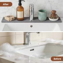 Stone Faucet Mat For Kitchen Sink Diatomite Drying Mat Super Absorbent Quick Dry Water Absorbing Stone Tray With Drainage Grooves Splash Guard Protector - Gray - View 6
