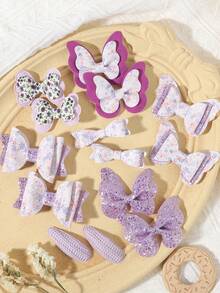 14pcs Glitter Bow Hair Clips, Multi-Color & Style, Suitable For All Seasons - Mixed color - View 12