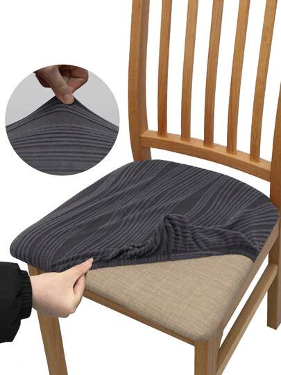 4/6pcs Jacquard Chair Seat Cushion Covers, Vertical Curved Stripe Jacquard Fabric, Elastic & Removable, Suitable For Living Room, Hotel, Party Venues, Chair Protector