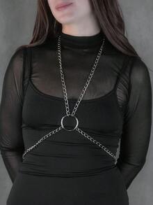 1件女士银色性感身体链，哥特风格腰链，带流苏装饰，适合日常佩戴、音乐节、万圣节派对和服装搭配。 - 銀色 - 查看 2