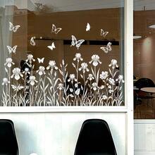 1/4pcs Floral Electrostatic Window Cling. White R Tulip, Sunflower And Iris With Butterfly Patterns Silhouette Sticke. Removable, Waterproof PVC. Suitable For Living Room, Cafe And Shop Window Decoration. - Multicolor - View 1