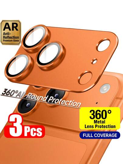 ZYONS 3pcs Metal Lens Protector Film, Aluminum Alloy Ultra-Hard Strength, Ultra-Clear Anti-Scratch Full Coverage, Orange/Silver/Blue 3 Types, Camera Lens Protective Film Compatible With IPhone 17 Pro Max/17 Pro, 9H Tempered Glass Strong Adhesion, Protective Case Friendly Design, Anti-Scratch, Anti-Fingerprint, Anti-Dust Protection, Full Coverage Protective Cover To Prevent Scratches And Impacts, High Transparent Lens Cap - Perfect Fit, Birthday, Gift For Family And Friends, Camera Lens Protective Film, Phone Accessories