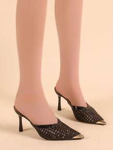 Women's Woven High Heels, Fashionable & Sexy, Breathable Spring/Summer New Stylish Party Basic Rhinestone High Heel Pumps - Black - View 2