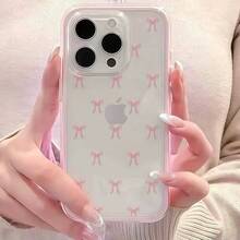 Novelty Cases.Durable 17 Pro Case.17 Pro Max Case.Fashion Phone Cases.Shock-Proof 1PC Simple Full-Screen Pink Bowknot Colorful 2-In-1 Soft Transparent Phone Case For 17 16 15 14 13 12 11 Pro Max 14 15 16Plus Phone Case.Holiday Accessories - 粉紅色 - 查看 4