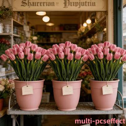 18 tallos/2 ramos de flores de tulipán artificiales para decoración de primavera y Pascua, adecuadas para jarrones de Pascua, ramos de boda, Día de la Madre, sala de estar, dormitorio, oficina, centro de mesa del comedor, flores duraderas y realistas que no se desvanecen