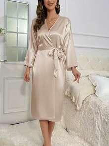 Áo choàng lụa satin nữ, đồ ngủ nhẹ nhàng gợi cảm, áo kimono dự tiệc cưới, áo choàng dài tay 3/4 bằng lụa, đồ ngủ cô dâu phù dâu cỡ S-XXL. - Nhiều màu - Xem 6