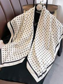 Women's Large Square Satin Scarf 90x90 Chic Polyester Printed - White Ball - View 5