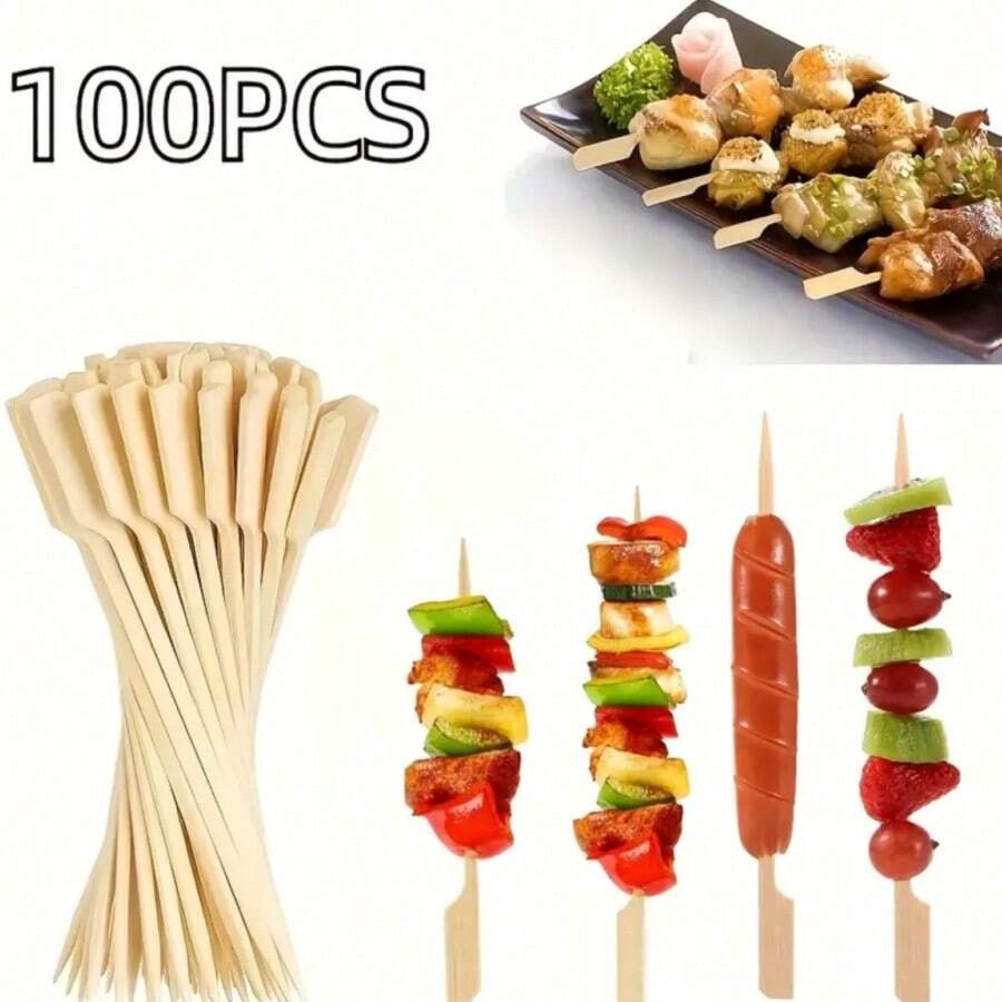 50/100支竹签 - 扁平牙签，天然木纹，优雅耐用，适用于鸡尾酒会、肉类拼盘、三明治 - 派对用品、开胃菜签、简约设计、光滑表面、材质、三明治签、活动策划 - 多款式 - 查看 1