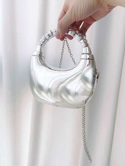 1pc Electroplated Gold/Silver Pearl Acrylic Clutch Bag With Magnetic Closure, Elegant Handbag Suitable For Formal Occasions, Parties, Spring/Summer