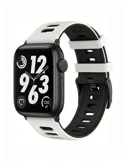 1条运动时尚白色硅胶表带，兼容 38mm 40mm 41mm 42mm 44mm 45mm 46mm 49mm，男女通用双色智能表带，兼容 Series 11 SE3 10 9 8 7 6 5 4 3 2 1 Ultra3/2/1，运动硅胶表带替换装，兼容表带，情侣表带，男女通用表带配件，适合运动、健身、跑步，是送给朋友、家人、圣诞节、生日、节日礼物的绝佳选择。