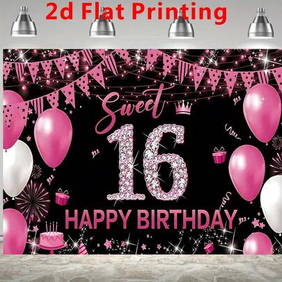Phông nền sinh nhật 16 tuổi 2D Plane Sweet Happy với thiết kế mực graffiti rực rỡ và số neon, chất liệu sợi polyester bền chắc, phù hợp cho các bữa tiệc trong nhà và ngoài trời, lễ kỷ niệm, lễ tốt nghiệp, có nhiều kích thước và bối cảnh để lựa chọn.