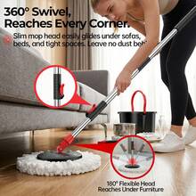 Three  And Bucket Sets, Including A 360° Swivel  Head, Three/Four Microfiber  Heads, And A 61-Inch Adjustable Handle, For High-Efficiency Cleaning Products. Hot  Floor Spin 1-Tank System  Stainless Steel Mop Dry Flat Toddler Mini New Long Hotel Luxury - B - 查看 6