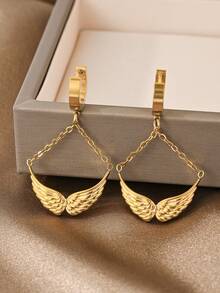 一对时尚、优雅、简约奢华的高端铜镶嵌立方氧化锆吊坠耳环，适合女性日常佩戴 - 金色 - 查看 2