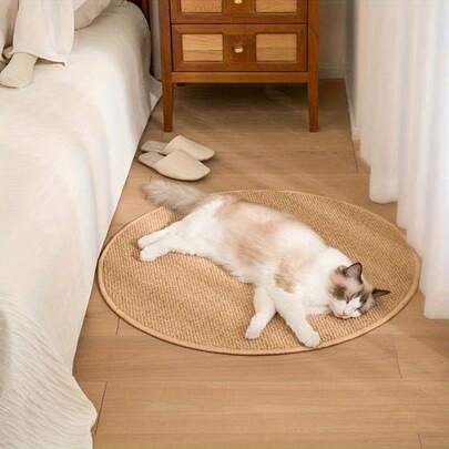 1pc Camel Round Faux Sisal Rug, Pet Rug, Scratch-Resistant & Durable, Atmosphere Rug, Decorative Rug, Suitable For Hardwood Floors In Entryway, Laundry Room, Hallway, Bedroom, Kitchen, Living Room And Dining Room, All-Season Home Decor, Doormat, Washable & Non-Slip, Suitable For Hallway Rug, Bedroom Rug, Kitchen Rug, Bedside Rug, Home Decor, Kitchen Decor, Personalized Fashionable Home, Room Decor, Living Room Decor, Home Decor, Holiday Decor.