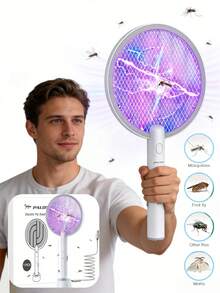 Raquette Électrique Anti-Insectes Rechargeable USB, 6 Lampes UV Piège à Moustiques, Grille 4000V, 3 Couches De Maillage, Élimination Instantanée Des Mouches & Moustiques, Pour Maison, Bureau, Camping, Pique-Nique - trắng - Xem 1