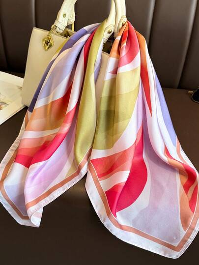 1 st. elegant vintage flerfärgad tryckt tunn stil fyrkantig satinsilkeshalsduk, bohemisk vintage casual damhalsduk, sjal, lätt och tunn bekväm dambandana, för vardagsbruk och utflykter på vår och sommar