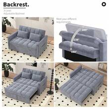 51.18" Velvet Convertible Sleeper Sofa,3-In-1 Loveseat Futon Sofa Bed With Adjustable Backrest For Living Room,Bedroom,Small Spaces,Grey - Xám - Xem 2