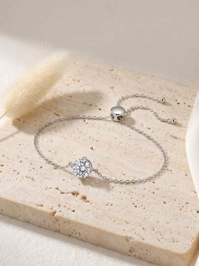ORSA JEWELS 1 Chiếc vòng tay bằng bạc Sterling 925 màu D, đá Moissanite cắt tròn 6.5mm, trang sức cao cấp dành cho nữ, nam, quà tặng đám cưới, tiệc tùng, năm 2026. Vòng tay thời trang
