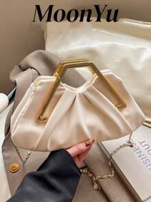Women's Handbag With Pleated Cloud Design, Elegant Lady's Refined Luxury Metal Chain Decoration, Suitable For Shopping, Dating, Party, White - White - View 2