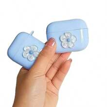 蓝色水晶花图案，兼容 1/2代，兼容苹果新款第三代Pro 2代，防震蓝牙无线耳机保护壳 - 淺藍 - 查看 3