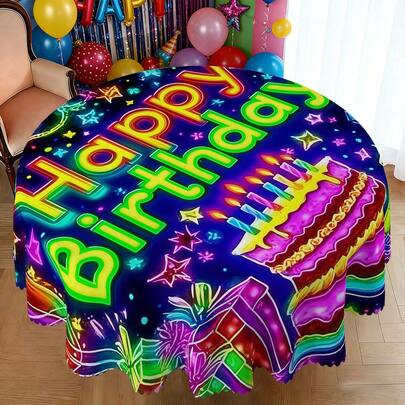 1pc/36pcs Birthday Theme Wrinkle-Resistant Tablecloth, Embossed Edge Craft, Rectangular/Round Tablecloth, Multiple Sizes Available, Polyester Fiber Tablecloth, Indoor Dining/Outdoor Party Use