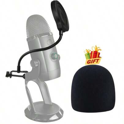 Mic Pop Filter With Foam Windscreen - 4 Inch 3 Layers Wind Pop Screen Mask Shield And Foam Wind Cover For Blue Ye-Ti Microphone