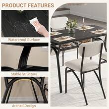Mesa de comedor Conjunto para 4, Mesa de cocina con sillas de bucle para 4, Mesa de comedor rectangular moderna con estante de almacenamiento para espacio pequeño - blanco roto y negro - Ver 3