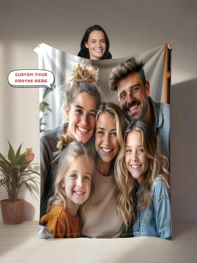 1pc Customized Photo Fleece Blanket, Machine Washable, Polyester Fabric, All-Season, All-Weather, Modern Digital Printed Multipurpose Blanket, Suitable For Mother's Day, Birthday, Valentine's Day, Graduation, Father's Day, Wedding, Housewarming And Other Occasions, Can Be Used On Sofa, Bed, Car, Tea Room, Bedroom, Bathroom, Living Room, Dining Room, Office