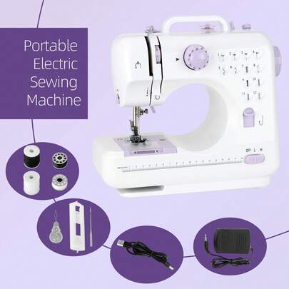Manovix 12 Stitching Patterns Mini Electric Sewing Machine | Portable Complete Sewing Kit With Foot Pedal, Scissors, Ruler, Thread, Bobbins | Suitable For Beginners, Home Use, DIY Crafts, Quick Mending | Perfect Gift For Christmas, Birthday, Teenagers, Crafters, Beginners | Holiday Gift Set, Mother's Day, Daughter, Friend, Sewing Enthusiast, Housewarming, Creative Gift