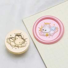Angel Bear & Rabbit Relief Copper Seal Stamp Series - Perfect For Love Letters, Invitations, Holiday Cards, Diaries, Scrapbooks, DIY Crafts - Gold - View 9